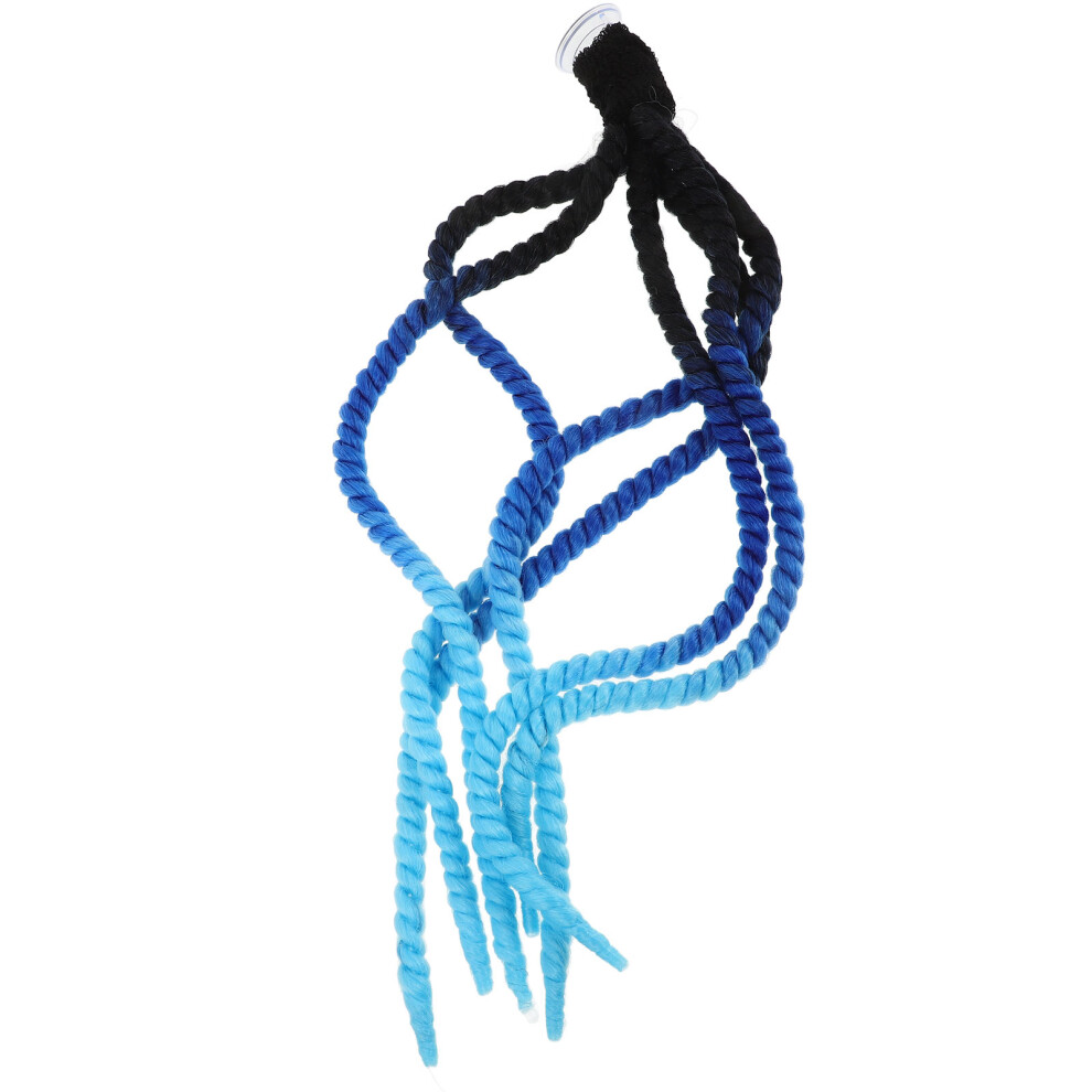 Ohphcall Unisex Blue Helmet Pigtails Braid Ponytail Removable Motorcycle Wig