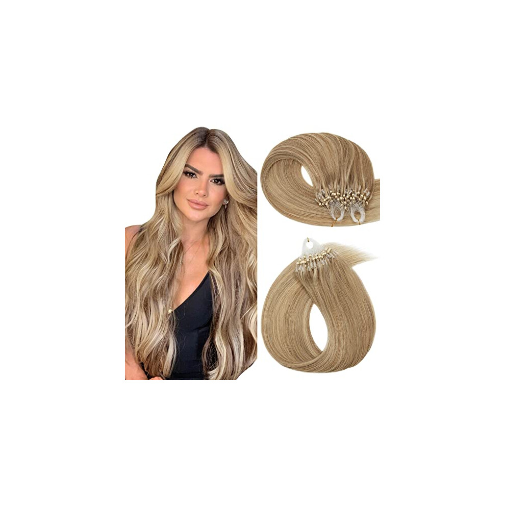 Unisex Brown Micro Loop Remy Human Hair Extensions 16 Inch Golden Blonde Pre Bonded Cold Fusion 100 Strands