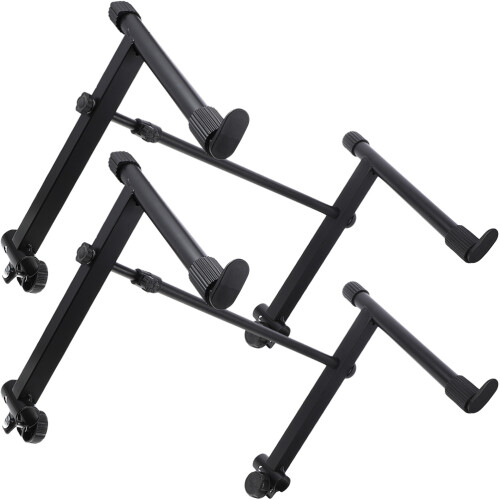 2Sets Black Iron Adjustable Keyboard Stand Durable Piano Rack Holder 2
