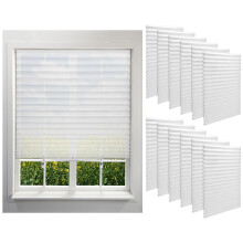 12 Pack Self Adhesive Temporary Window Blinds 35x71 Cordless Pleated Light Filtering Shades with Clips White