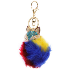1Pc Fox Head Bag Key Chain Metal Plush Hanging Pendant Key Ring