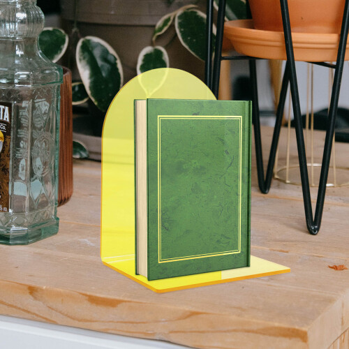 2Pcs Yellow Acrylic Bookend Durable Desktop Book Stand for Home Use 2