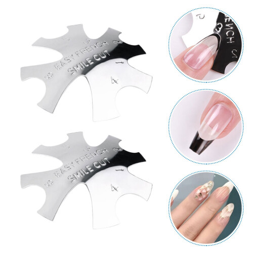 2Pcs Metal Nail Cutter Templates Silver Manicure Stencil DIY Tool 2