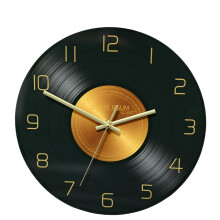 12 Inch Vinyl Record Wall Clock with Silent Quartz Movement, Retro Gold Hands, Music Theme Decor