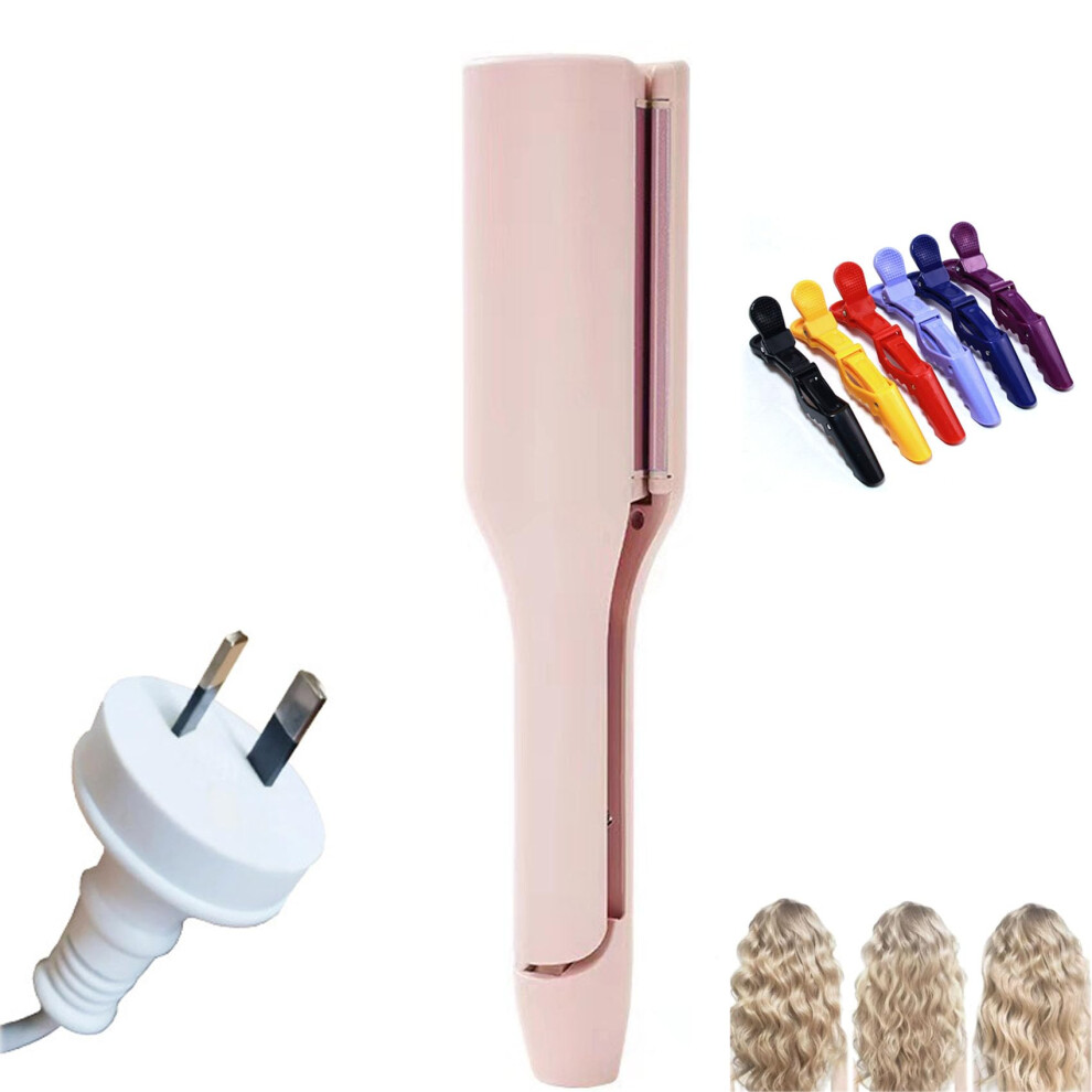Pink Hair Waver Dual Barrel 32Mm Negative Ionic Curling Iron With 4 Heat Settings Australian Plug