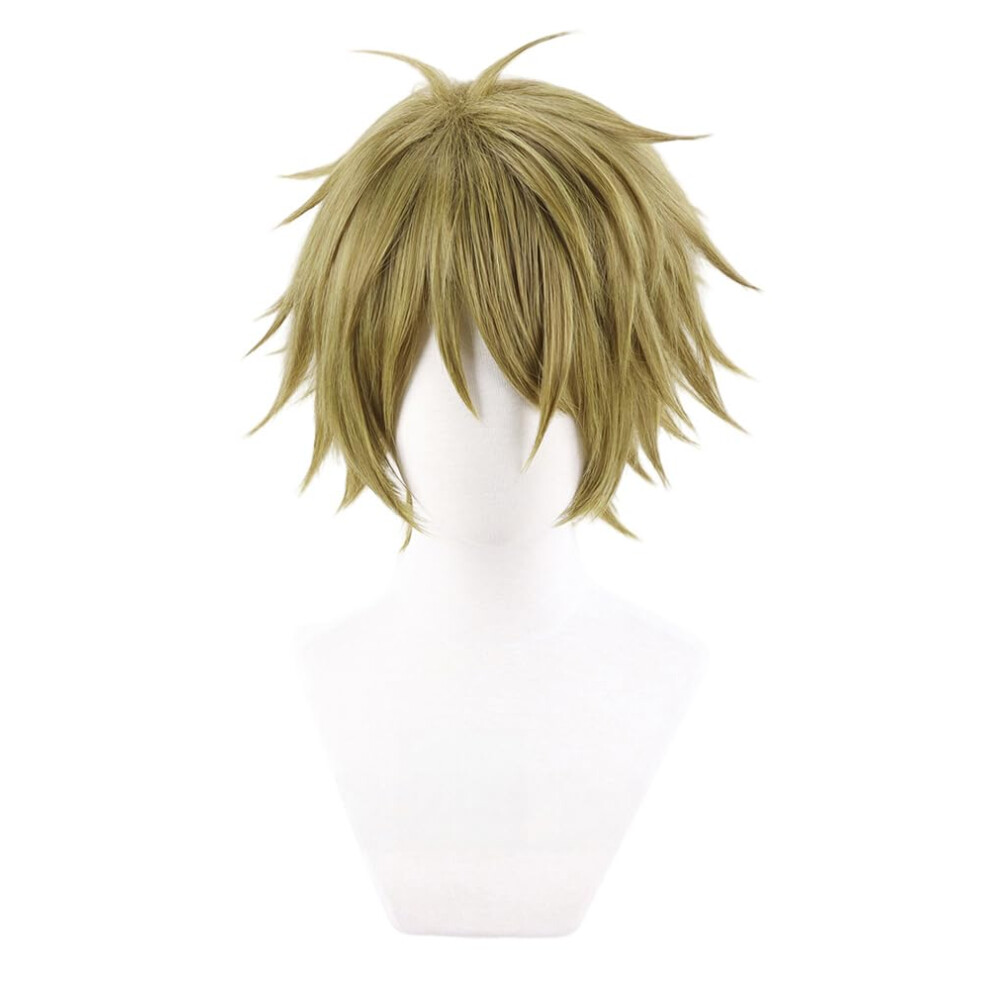 Unisex Green,Brown Cosplay Wig Brown Green With Bangs Heat Resistant Synthetic Hair For Halloween And Anime