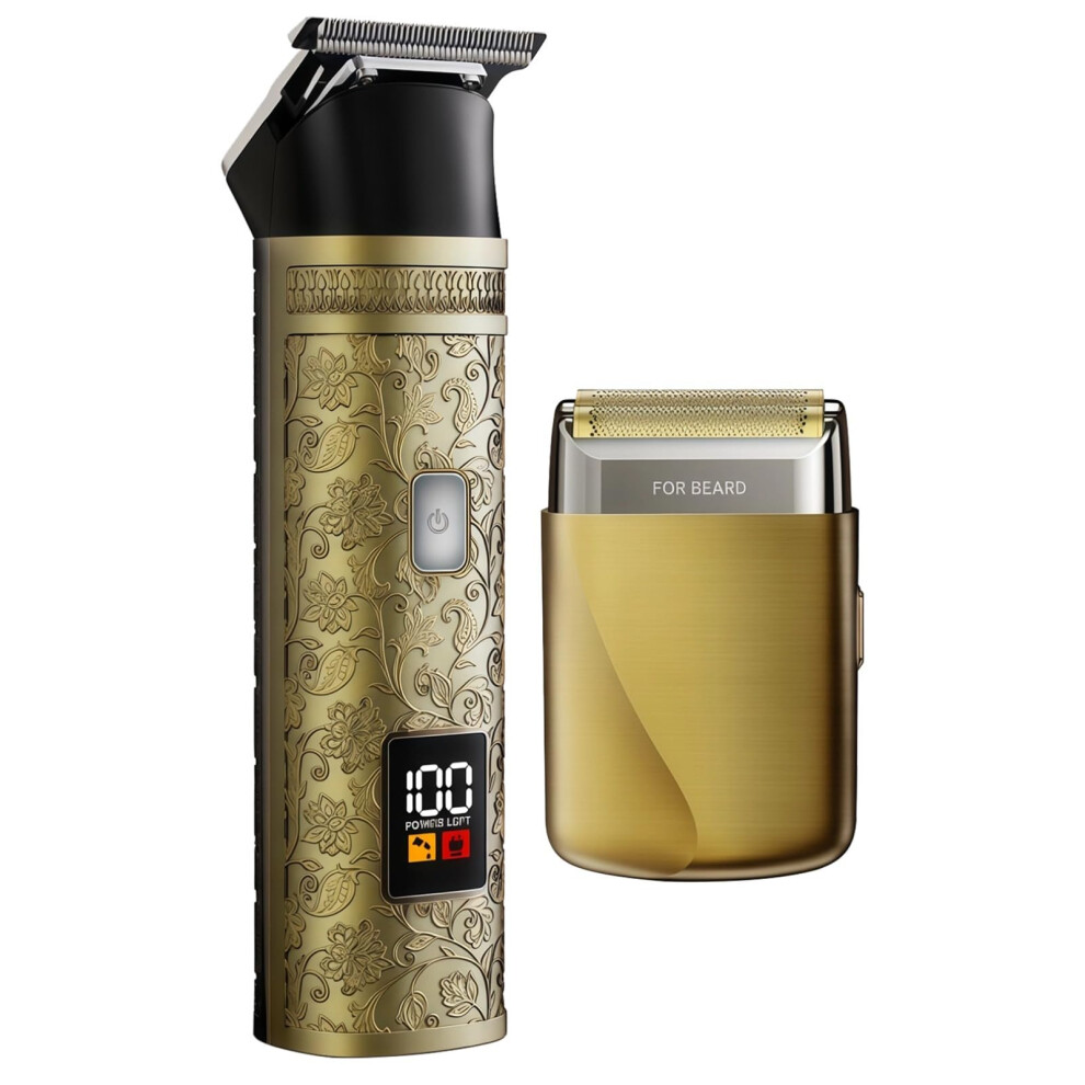 Professional Cordless Hair Clippers Gold with LCD Display, 0.1mm Precision, TypeC Rechargeable