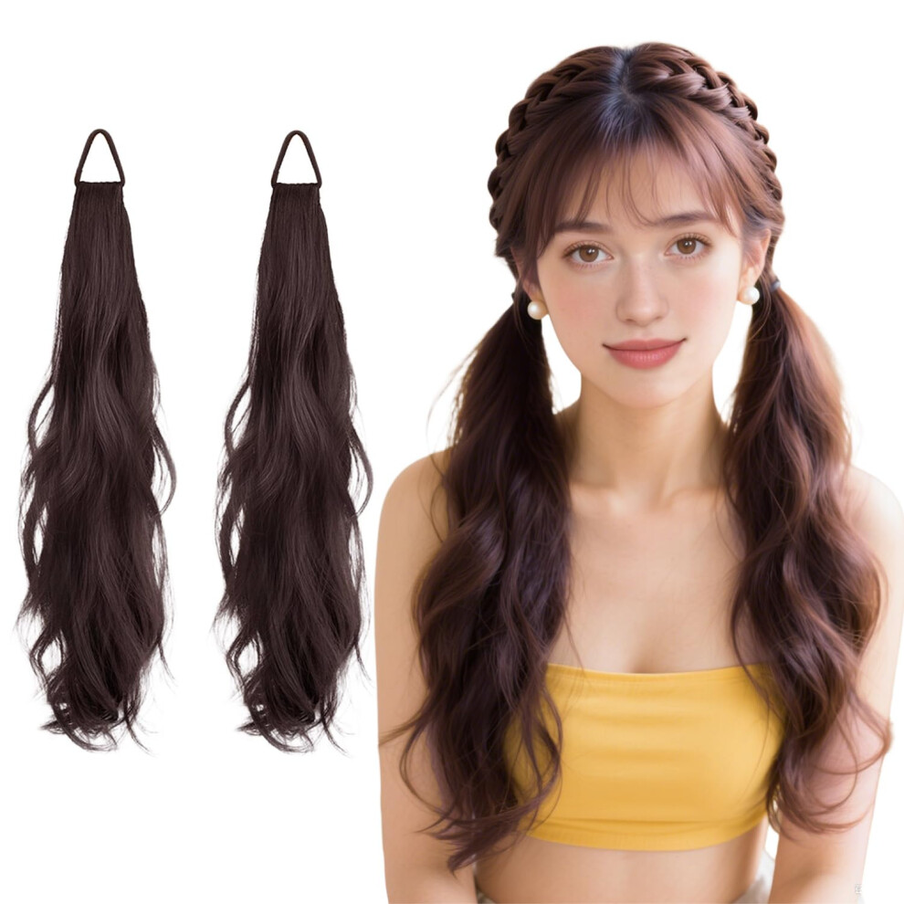 Unisex Brown Curly Ponytail Extension For Women 17 Inch Synthetic Wig Soft Antitangle Fiber