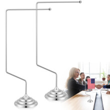 2 Pcs Mini Table Flag Stand Stainless Steel Silver Desktop Banner Holder with Stable NonSlip Base