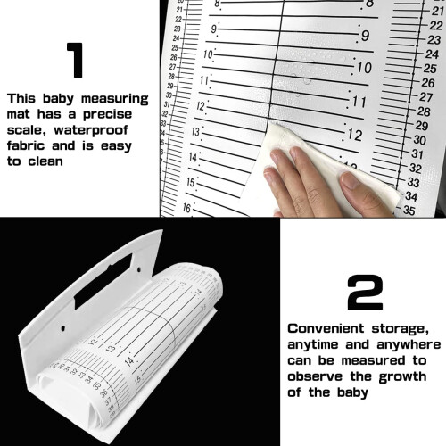 Baby Height Measuring Mat with Fixed Head Positioner, Foldable Washable Infant Growth Chart 2