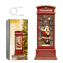 Large Christmas Snow Globe Lantern with Lights Glitter Water Scene Santa Telephone Booth USB or Battery Powered