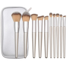 10Stk Kosmetik-Set Pinsel Holzgriff Silber Für Makeup Anwendung