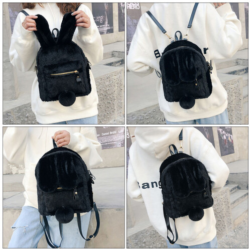 Rucksack Mädchen Umhängetasche Black Plüsch 2