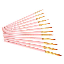 12Stk Detail Pinsel Set Holz Pink Für Aquarell Malerei Nylon Haare