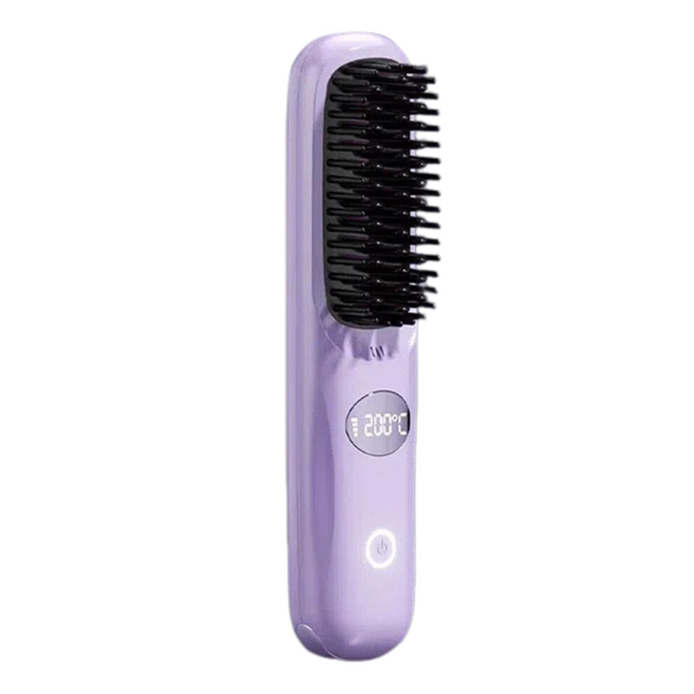 Purple Cordless Hair Straightener Brush With Led Display, Fast Heat Up, Adjustable Temp,