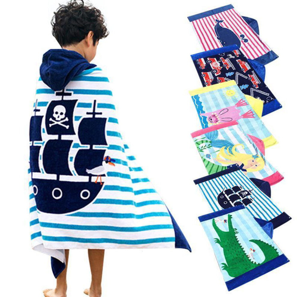 Kids Hooded Bath Towel Cotton Swim Wrap Durable Quick Dry Blue Inoomp