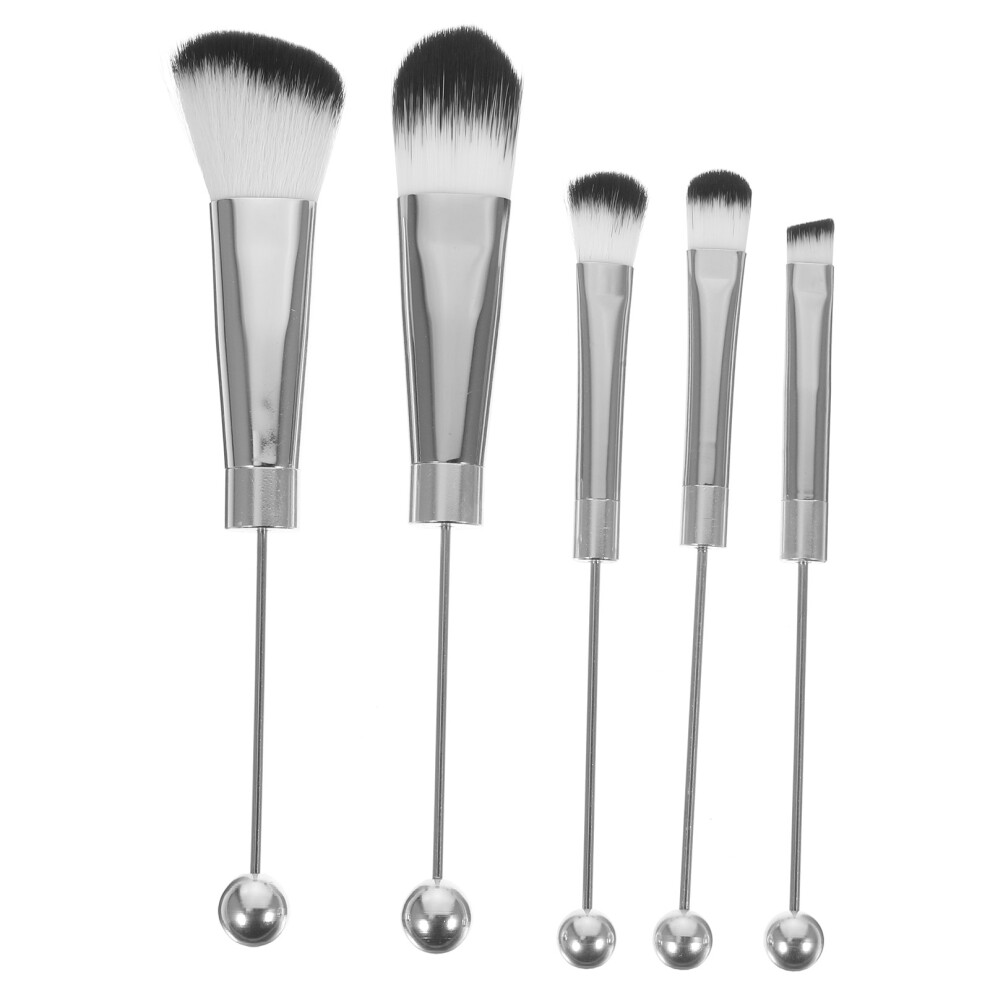Happyyami Silver 5Pcs Lightweight Metal Makeup Brushes Eye Concealer Blush Set
