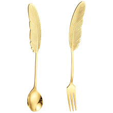 2Pcs Gold Serving Utensils Stainless Steel Small Spoon Fork Flatware