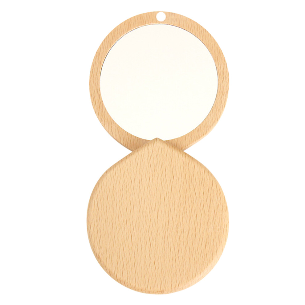 Iplusmile 2Pcs Wooden Khaki Mini Makeup Mirrors Portable Pocket Cosmetic Mirrors