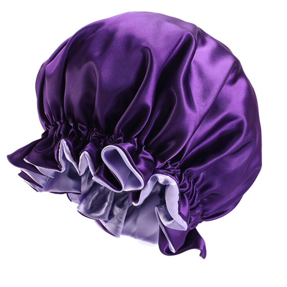 Aboofan Purple Durable Satin Hair Bonnet Sleep Cap Elastic Nightcap