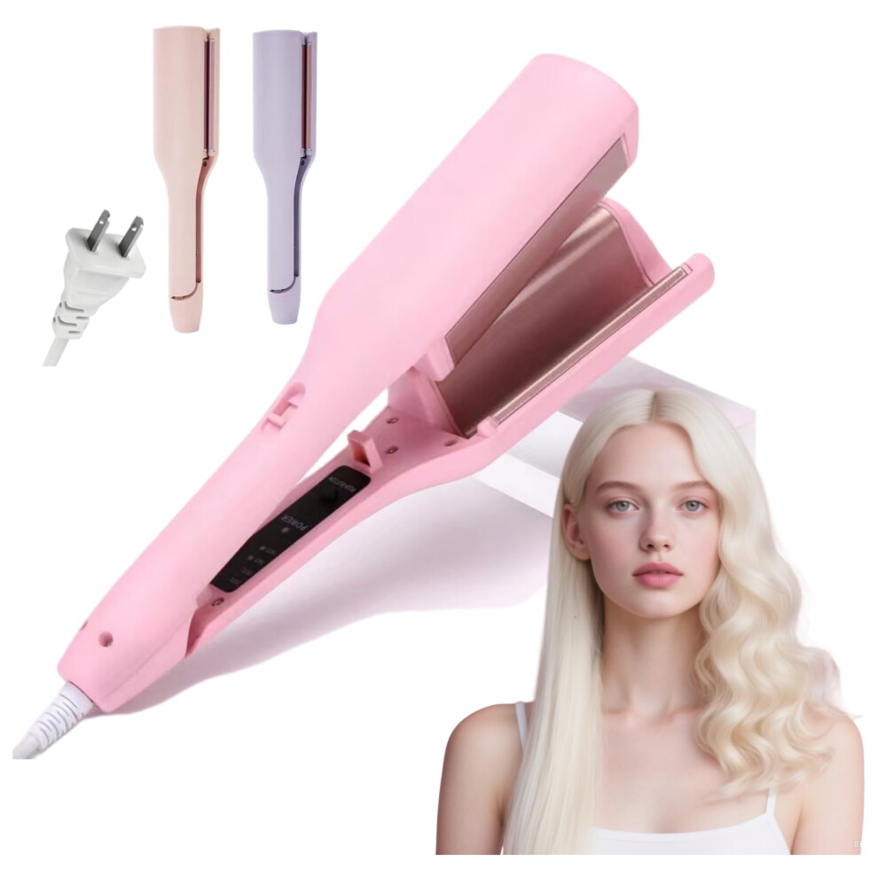 Pink Negative Ionic Curling Iron With Ceramic Barrel, Fast Heatup, Antifrizz French Waves Hair Crimper (Pink)