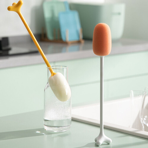 1Pièces Brosse À Biberon Long Manche Plastique Éponge Orange 2
