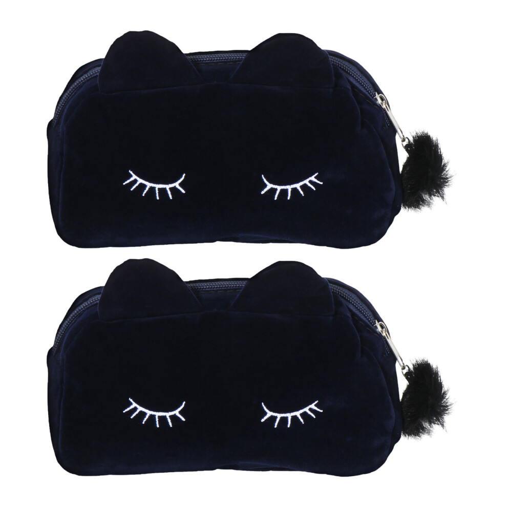 Vaguelly 2Pcs Travel Cosmetic Bags Navy Cat Design Durable Makeup Storage Pouch