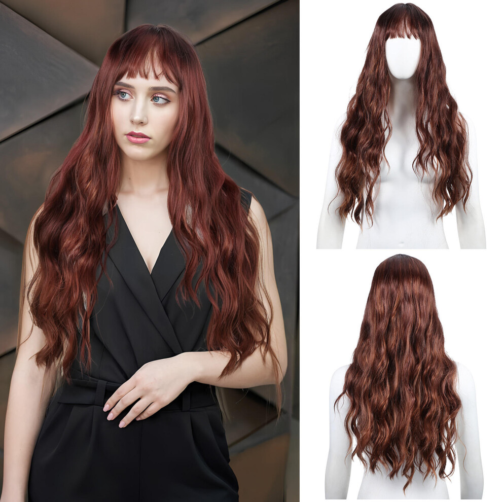 Happyyami Unisex Black Multi Color Long Wavy Synthetic Wig With Bangs For Women Cosplay