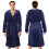 Dark Blue Mens Hooded Bath Robe Soft Polyester Towel Shower Robe 5