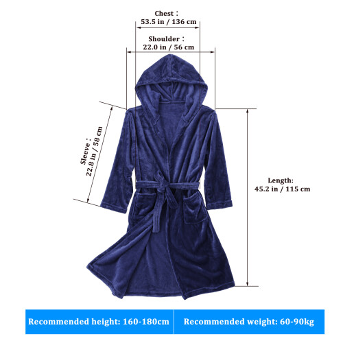 Dark Blue Mens Hooded Bath Robe Soft Polyester Towel Shower Robe 1