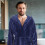 Dark Blue Mens Hooded Bath Robe Soft Polyester Towel Shower Robe 3