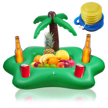 Pool Drink Holder Inflatable Floating Bar Tray with Tropical Coconut Design for Pool Party