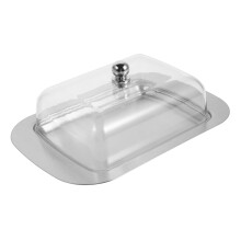 Butter Dish with Lid, Stainless Steel Butter Container, Clear Cover for Kitchen and Fridge Storage
