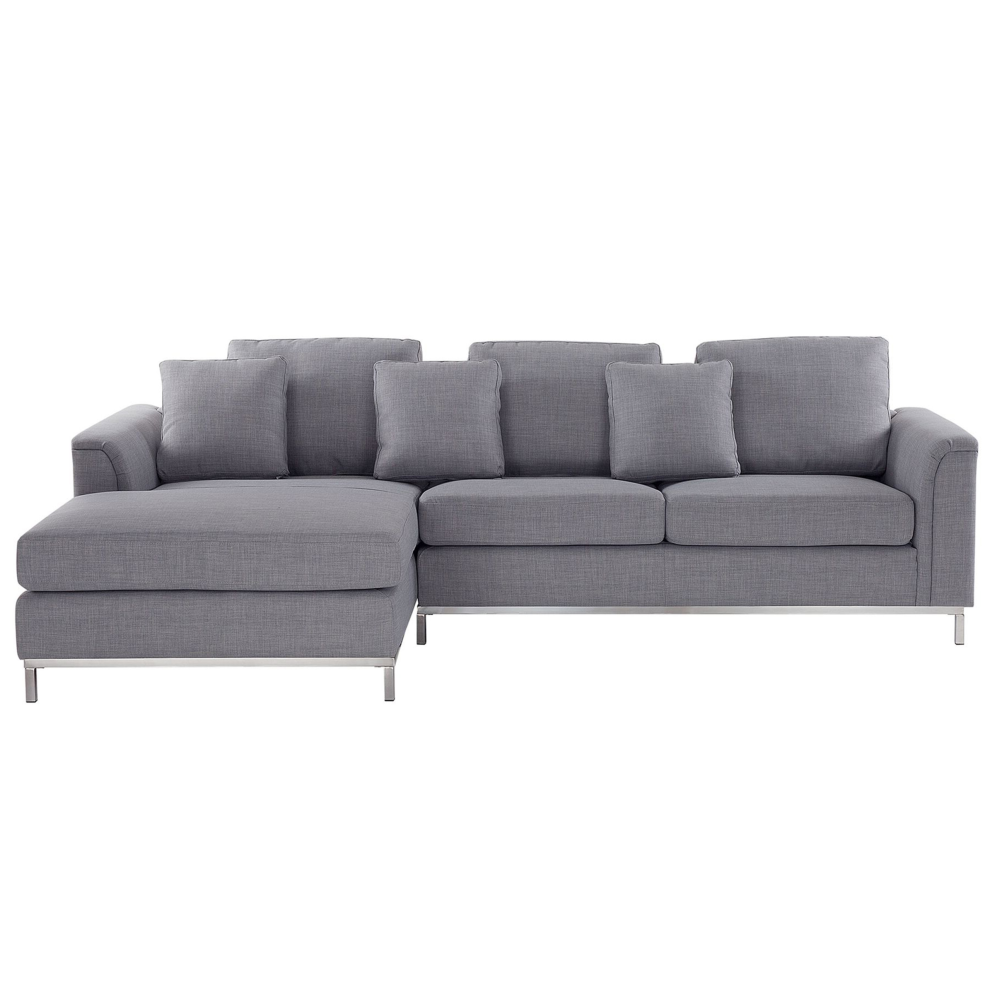Corner Sofa 4 Seater OSLO Fabric Light Grey Right Hand