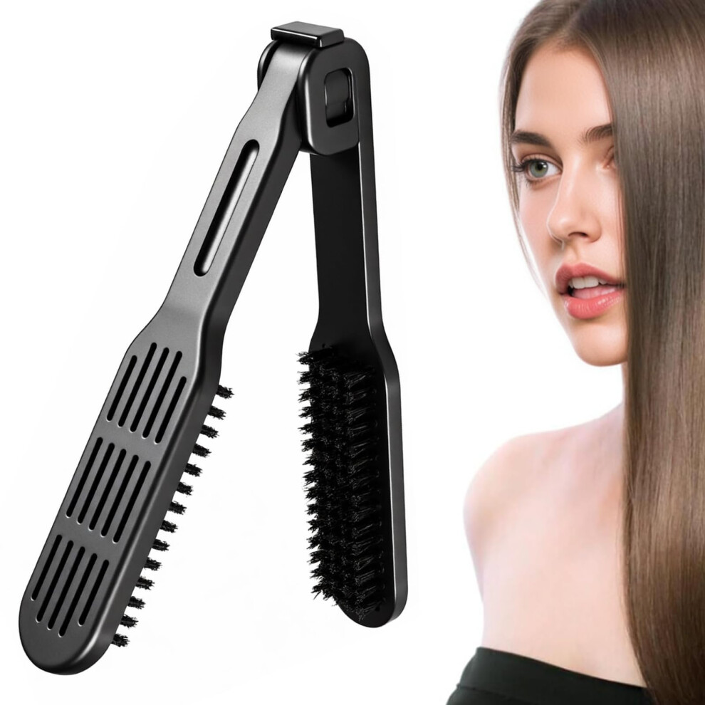 Double Sided Hair Straightening Brush with Boar Bristles, Vented Comb for Smooth Shiny Hair