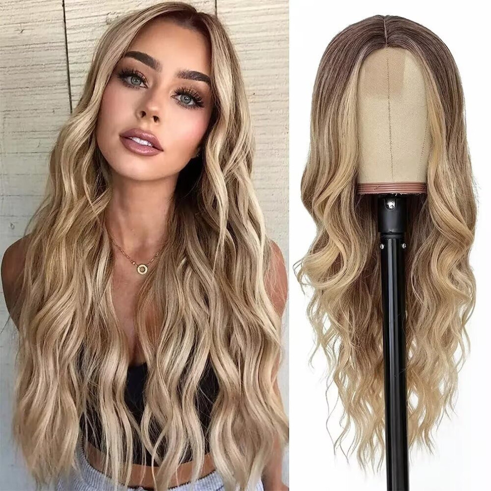 Unisex Blonde Lace Front Wig Ombre Curly Brazilian Remy Human Hair 22 Inch Natural Hairline Glueless Fit