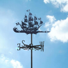 Metal Weather Vane with Black Pirate Ornament, Garden Roof Mount, Adjustable Direction Indicator