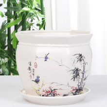 Ceramic Plant Pot Octagonal Chinese Style Succulent Planter with Drainage for Indoor Bonsai