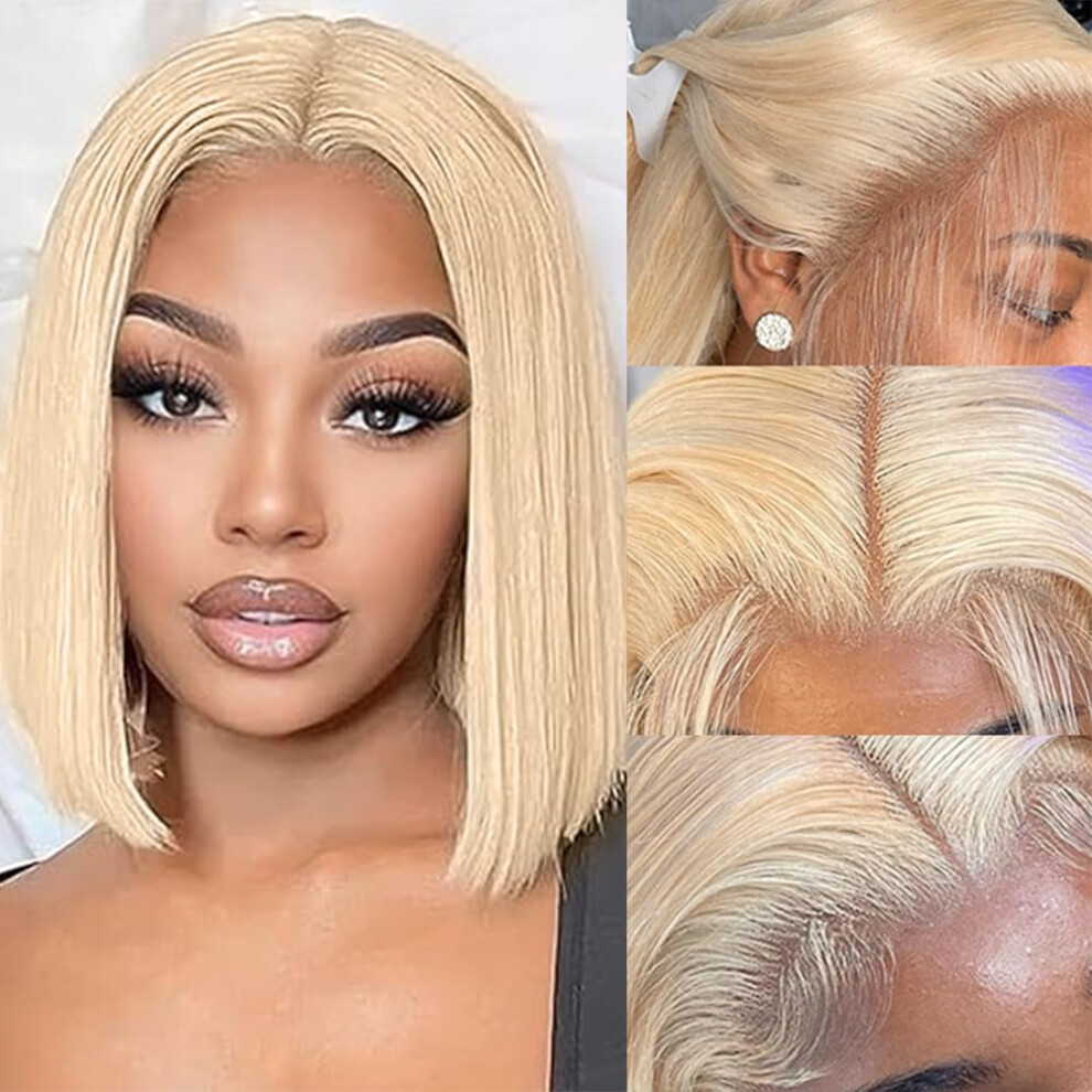 Unisex 613 Blonde Bob Wig Human Hair Lace Front 13X4 Hd Transparent Lace Pre Plucked 10 Inch Glueless