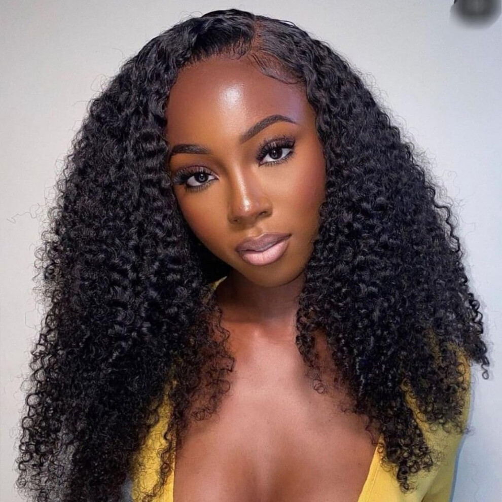 Unisex 26 Inch Kinky Curly Human Hair Half Wig 250% Density Glueless Brazilian Virgin Hair With Invisible Hairline