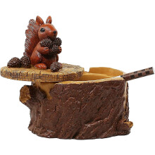Outdoor Ashtray with Lid, Resin Squirrel Design, Windproof and WeatherResistant for Garden