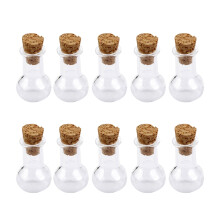 10Stk Mini Glasflaschen Mit Kork, Bunte Wunschflaschen, Holzverschluss