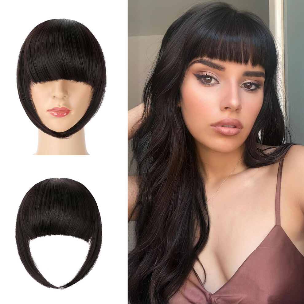 Unisex Brown Dark Clip In Bangs With Sideburns Fake Fringe Hairpiece For Women Natural Blend
