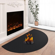 Fireplace Hearth Rug 42x24in Fireproof Floor Mat for Wood Stove Heat Resistant Black Semicircle