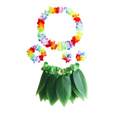 5Pcs Ti Leaf Hula Skirt Set Green Fabric Leaves Luau Party Accessories