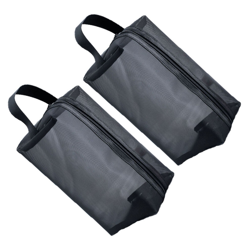 Aboofan Black 2Pcs Lightweight Mesh Zipper Bags For Travel Cosmetic Storage