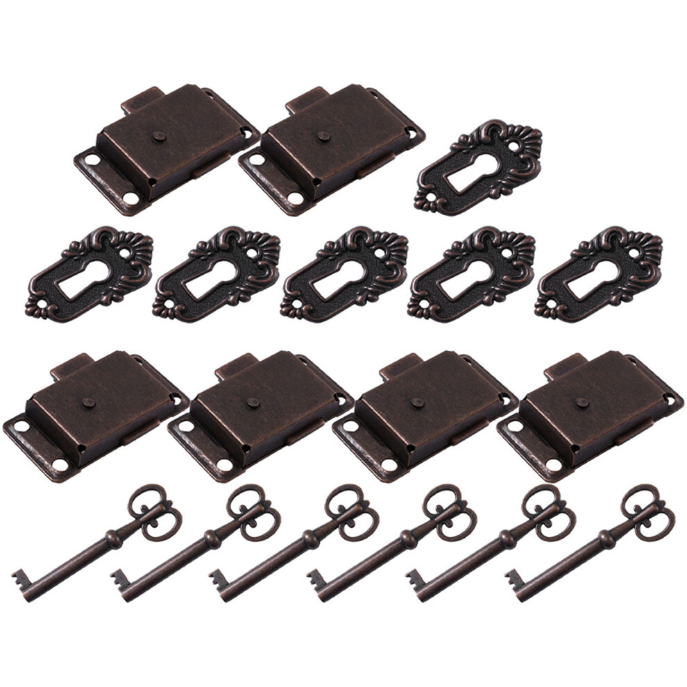 6Sets Brown Iron Jewelry Box Latches Vintage Cabinet Locks With Keys 3161716805840