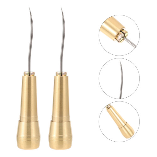 2Pcs Sewing Awls Leather Repair Tools with Copper Handle for DIY Craft 2