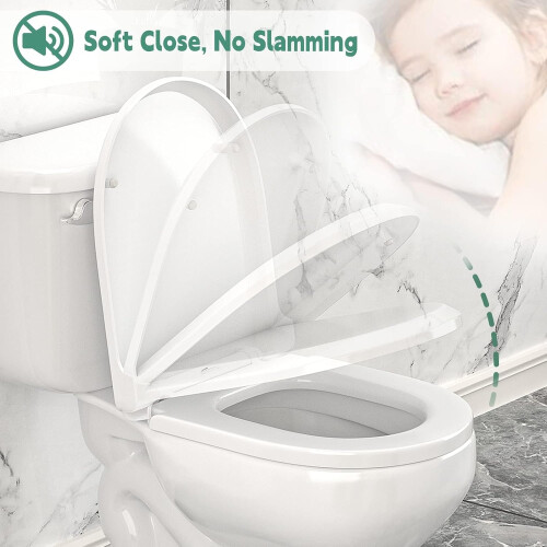 White D Shape Soft Close Toilet Seat with Quick Release and Adjustable  Fixing Hinges 1