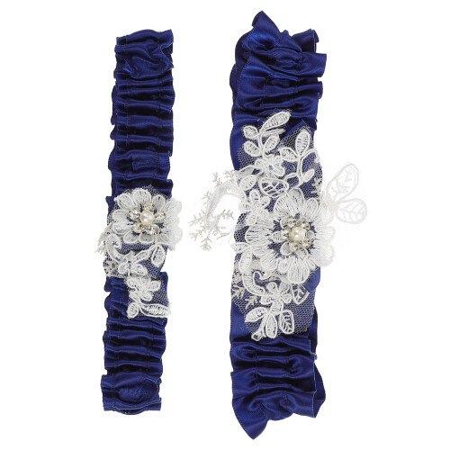 2Pcs Blue Lace Wedding Garter Bride Decor Soft Comfortable Leg Rings